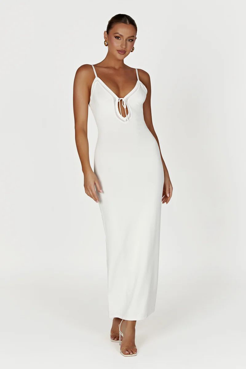 Maia Pointelle Knit Maxi Dress - White | MESHKI US