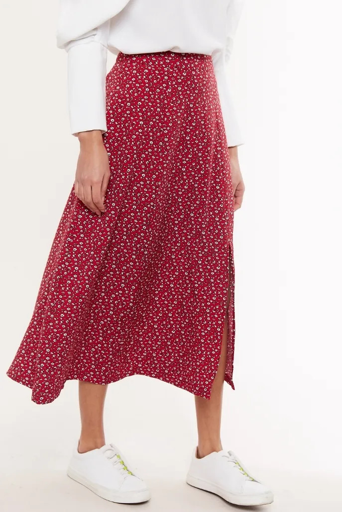 Louche Kiyo Forget Me Not Print Midi Skirt Red - JOY  | Fashion Clothing for Women, Men & Gifts |... | Joy The Store