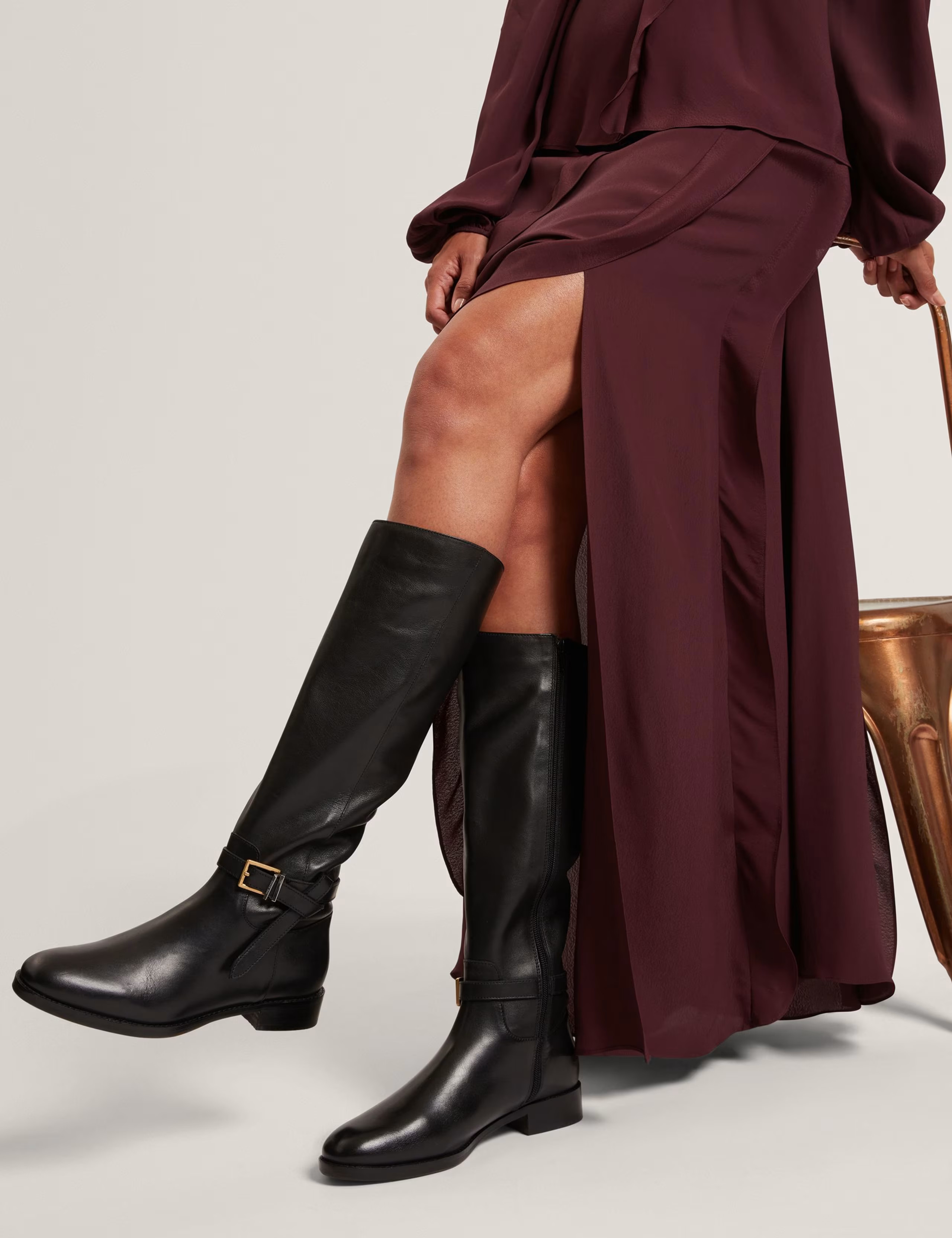 Leather Riding Buckle Flat Knee High Boots | Marks & Spencer (UK)