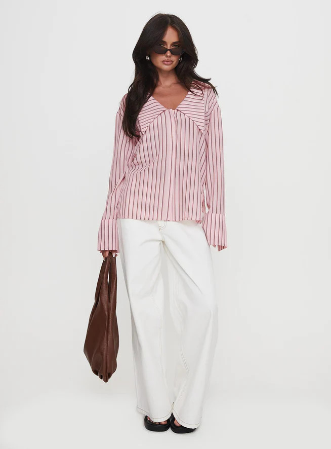 Calistoga Deep Collar Shirt Pink Stripe | Princess Polly US