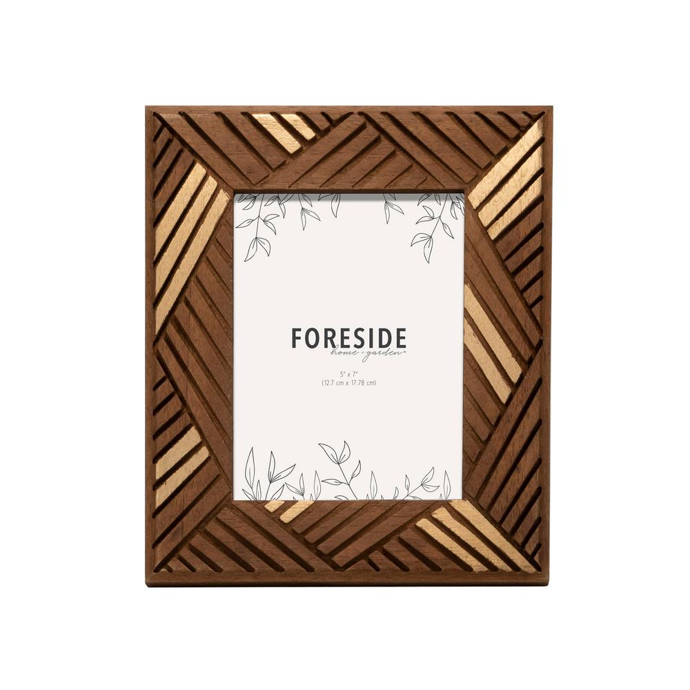 Foreside Home & Garden 5 in.x 7 in. Decorative Carved Wood Picture Frame, Brown | The Home Depot