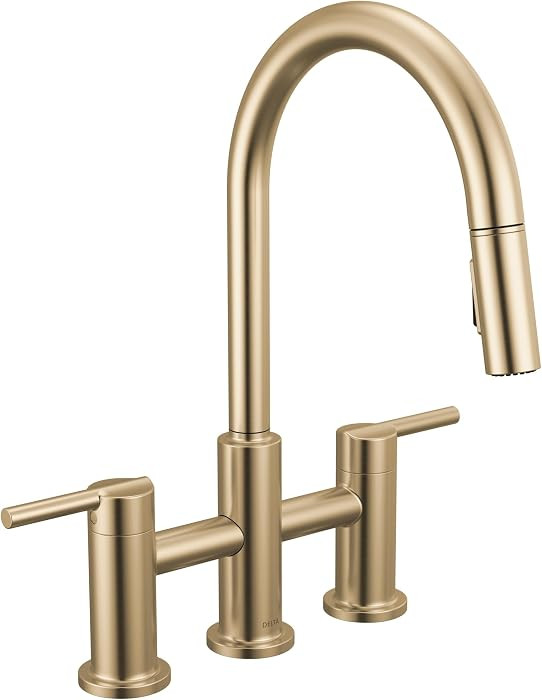 Delta Nicoli Brushed Gold Kitchen Faucet with Pull Down Sprayer, Bridge 3 Hole Modern Kitchen Sin... | Amazon (US)