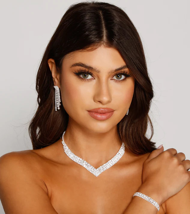 Rhinestone Collar, Duster Earrings, And Bracelet Set | Windsor Stores