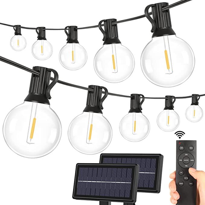 2-Pack Solar G40 Dimmable String Lights with Remote Controls 100FT, 3 Light Modes Outdoor Waterpr... | Amazon (US)