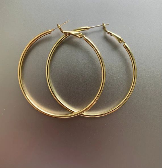 14k Gold Large Hoop Earrings Circle Endless Huggie Big Hoops Earring 40/ 50/60/mm, Oversize Earri... | Etsy (US)