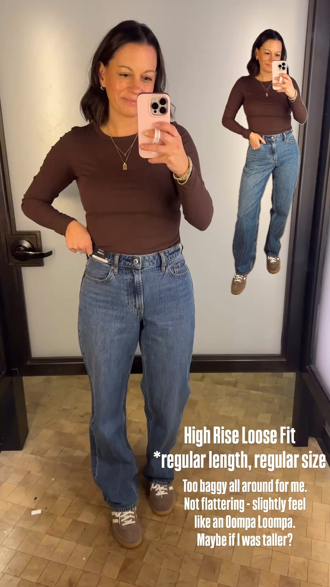 Abercrombie high rise loose fit jeans in regular length in my normal size. I am 5’4”.



#LTKootd #LTKmomlife #LTKOver40