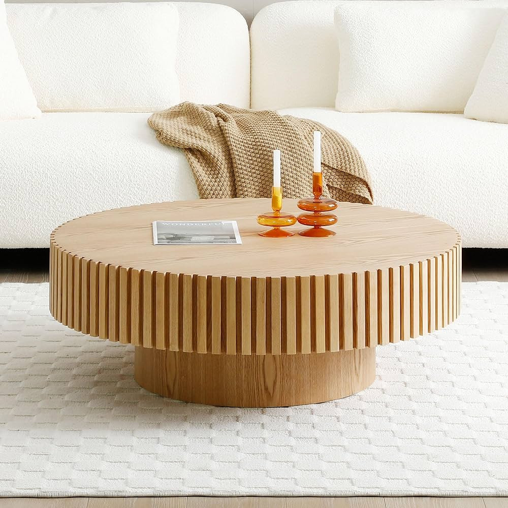 JUSTONE 31.49" Round Coffee Table, Farmhouse Wood Coffee Table for Living Room,Circle Drum Coffee... | Amazon (US)