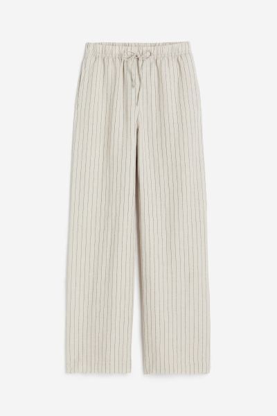 Linen-blend pull-on trousers - Light beige/Pinstriped - Ladies | H&M GB | H&M (UK, MY, IN, SG, PH, TW, HK)