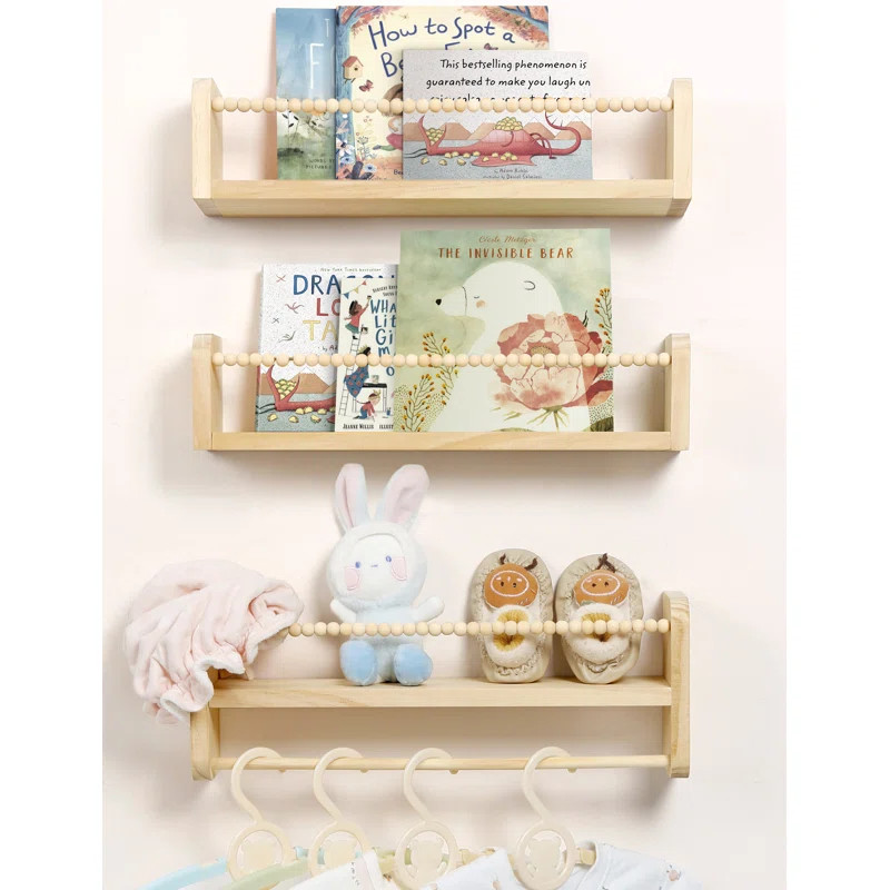 Nursery 3 Piece Pine Solid Wood Floating Shelf | Wayfair North America