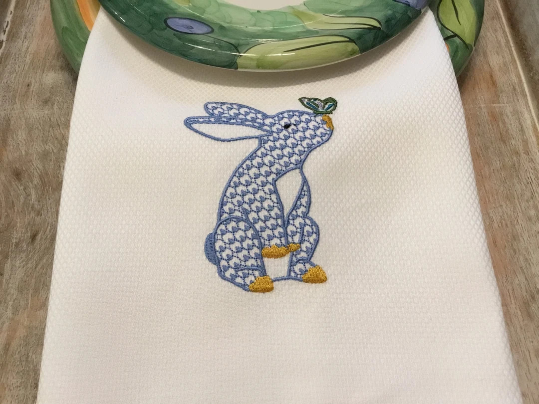 Embroidered Bunny Hand Towel: Cotton Pique Easter Decor | Etsy (US)