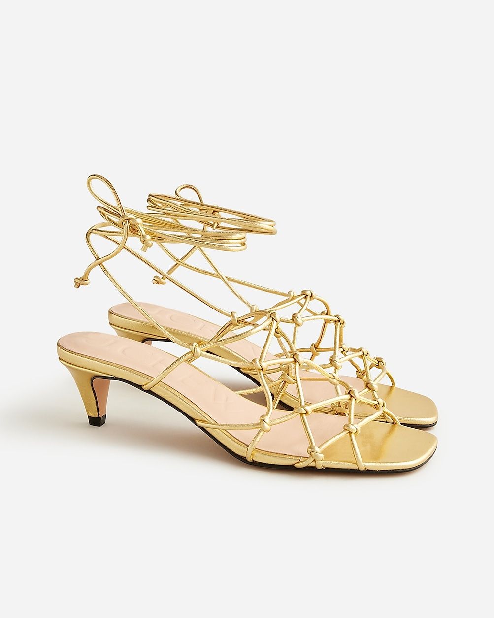 Zadie knotted lace-up kitten heels in metallic leather | J.Crew US