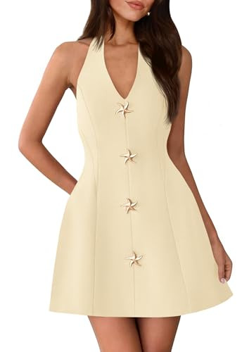 PRETTYGARDEN Summer Cocktail Dresses for Women Short 2026 Spring Halter V Neck Beach Party Backle... | Amazon (US)