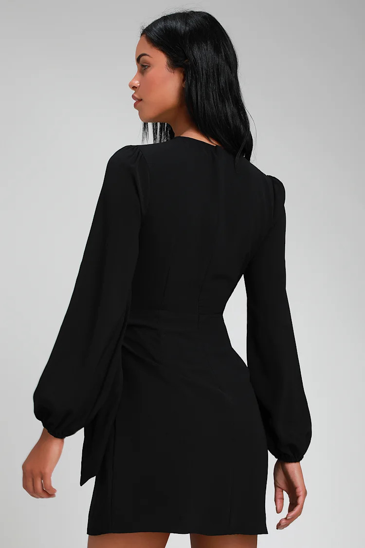 Believe It or Knot Black Long Sleeve Tie-Front Skater Dress | Lulus (US)