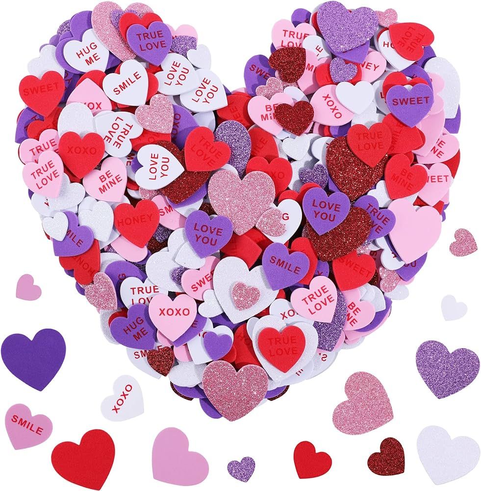 Fovths 500 Pieces Foam Stickers Glitter Heart Stickers Self-Adhesive Heart Shaped Foam Stickers f... | Amazon (US)