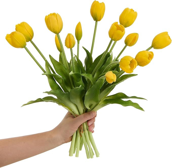 15 pcs Yellow Tulips Artificial Flowers Faux Tulips Real Touch Latex Fake Flower Bouquet for Spri... | Amazon (US)
