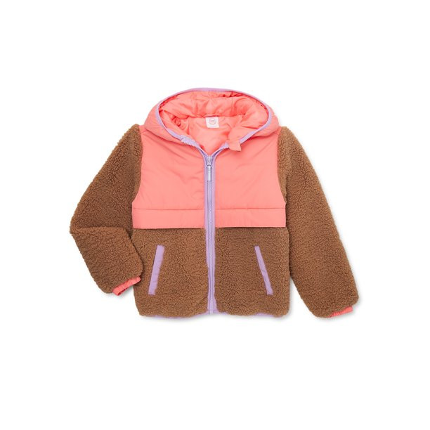 Wonder Nation Girls Faux Sherpa Bomber Jacket, Sizes 4-18 & Plus | Walmart (US)