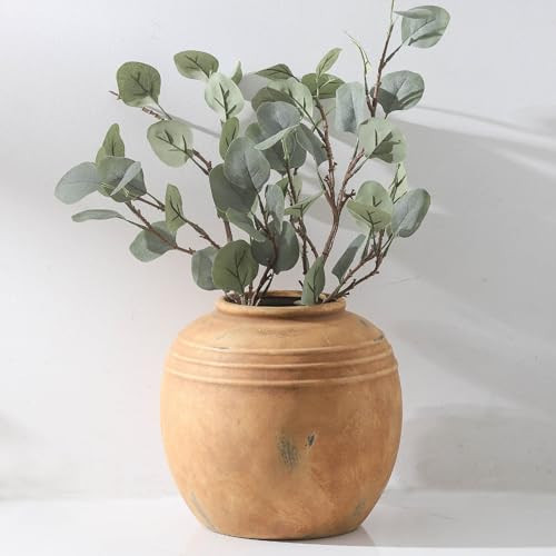 Lyeec Large Ceramic Vase, 8.66 inch Tall Round Rustic Vase, Pottery Farmhouse Flower Vases for Home Decor, Living Room Shelf Decor, Enterway, Table | Amazon (US)