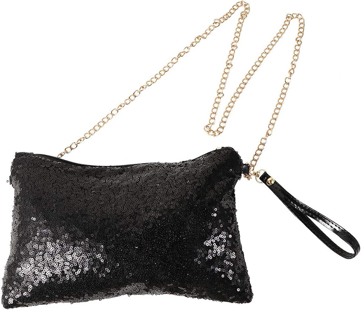 LUOEM Glitter Handbag Purse Shoulder Bag Sequin Evening, Black, Size Medium | Amazon (US)