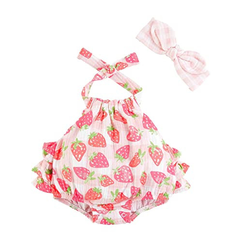 Mud Pie Baby Girls Casual Sunsuit & Headband, Strawberry, 6M US | Amazon (US)