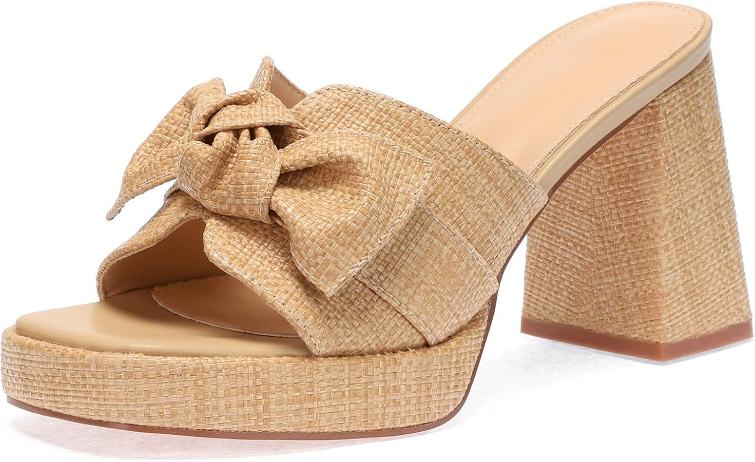 Monrovia Raffia Heeled Sandals for Women，Platform Wedge Slip On Block Heel, Dressy Summer Open ... | Amazon (US)