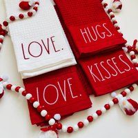 Rae Dunn Valentines, Kitchen Towels, Kitchen, Red Tea Towel, Hugs Dish Valentine's Day Love Decor | Etsy (US)