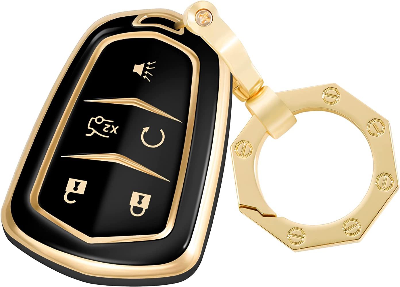 YHC for Cadillac Key Fob Cover Car Key Case Shell with Keychain fit 2015-2019 Cadillac Escalade C... | Amazon (US)