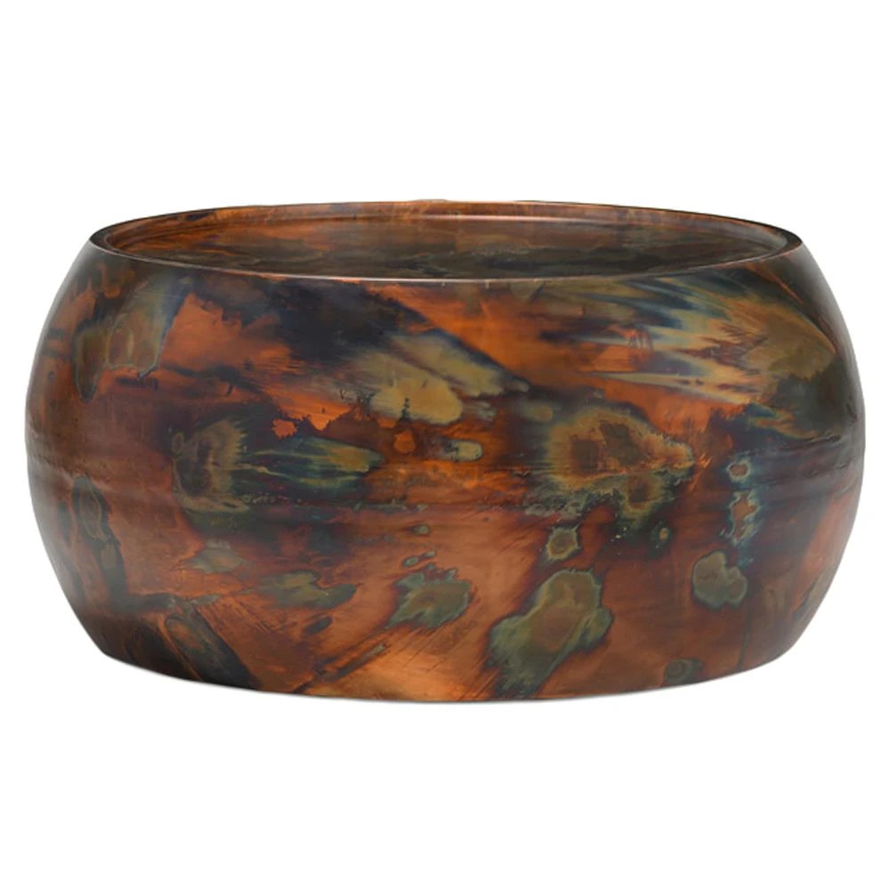 Zelda Industrial Loft Dark Antique Brass Steel Round Round Coffee Table | Kathy Kuo Home