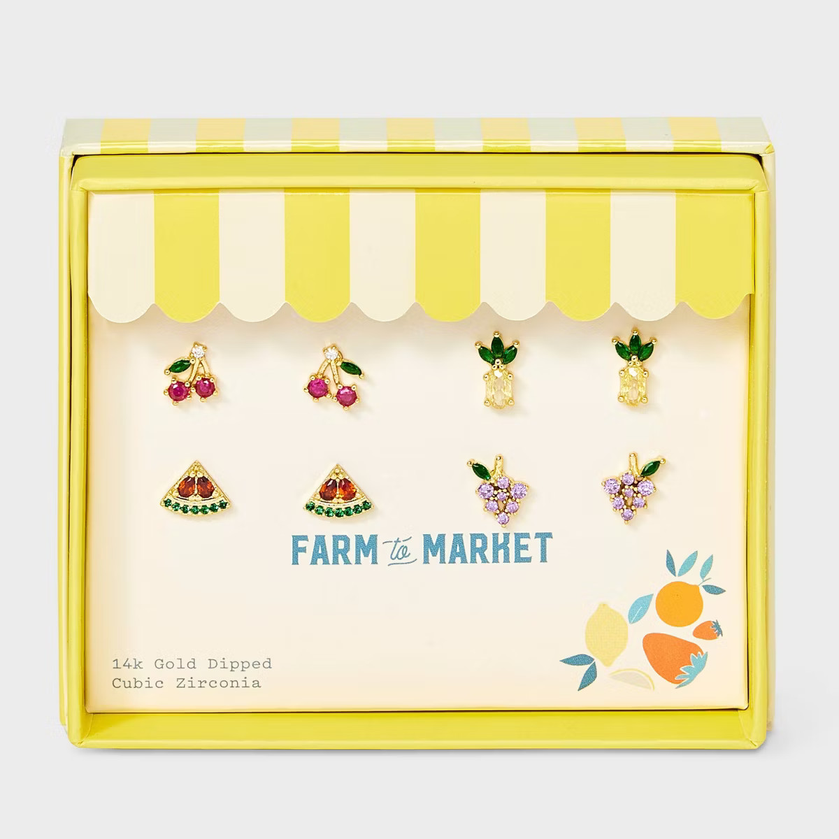 14K Gold Dipped Mini Fruit Icon Stud Earring Set 4pc - A New Day™ Gold | Target