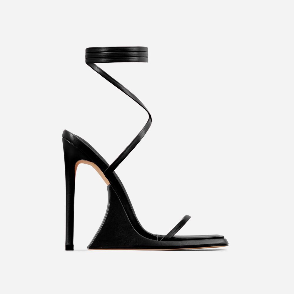 Superlit Lace Up Square Toe Sculptured Platform Stiletto Heel In Black Faux Leather | EGO Shoes (US & Canada)