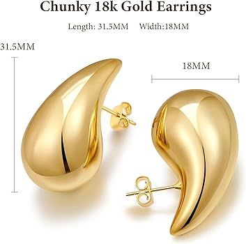 Chunky Gold Hoop Earrings For Women,Thick Gold Plated Earrings Sliver Hoop Earrings Dupes,Lightwe... | Amazon (UK)
