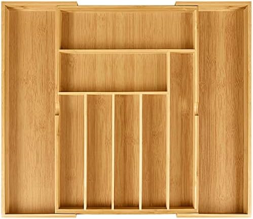 Kitchen Drawer Organizer Bamboo 9 Slots Adjustable Cutlery Tray Expandable Silverware Organizer Uten | Amazon (US)