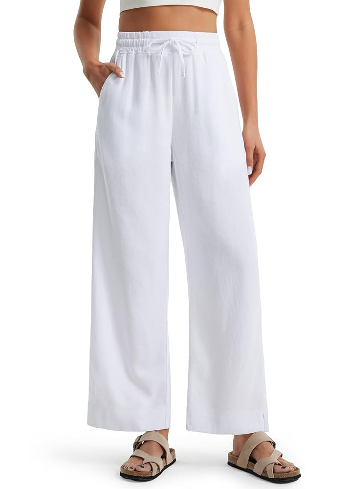 Libin Linen Pants Women Wide Leg Casual Beach Pants Cotton Linen Summer Lounge Pants Travel Work ... | Amazon (US)
