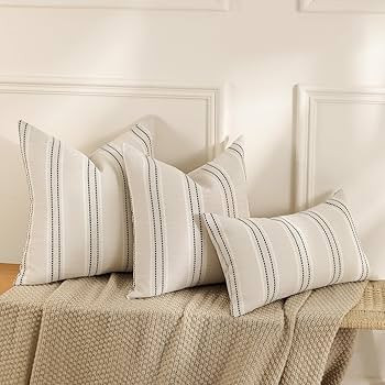 Hckot Throw Pillow Covers 12x20 Set of 2 Striped Pillow Covers Textured Linen Decorative Pillows ... | Amazon (US)