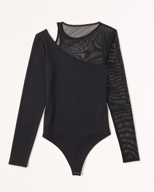 Women's Long-Sleeve Asymmetrical Mesh Bodysuit | Women's Tops | Abercrombie.com | Abercrombie & Fitch (US)