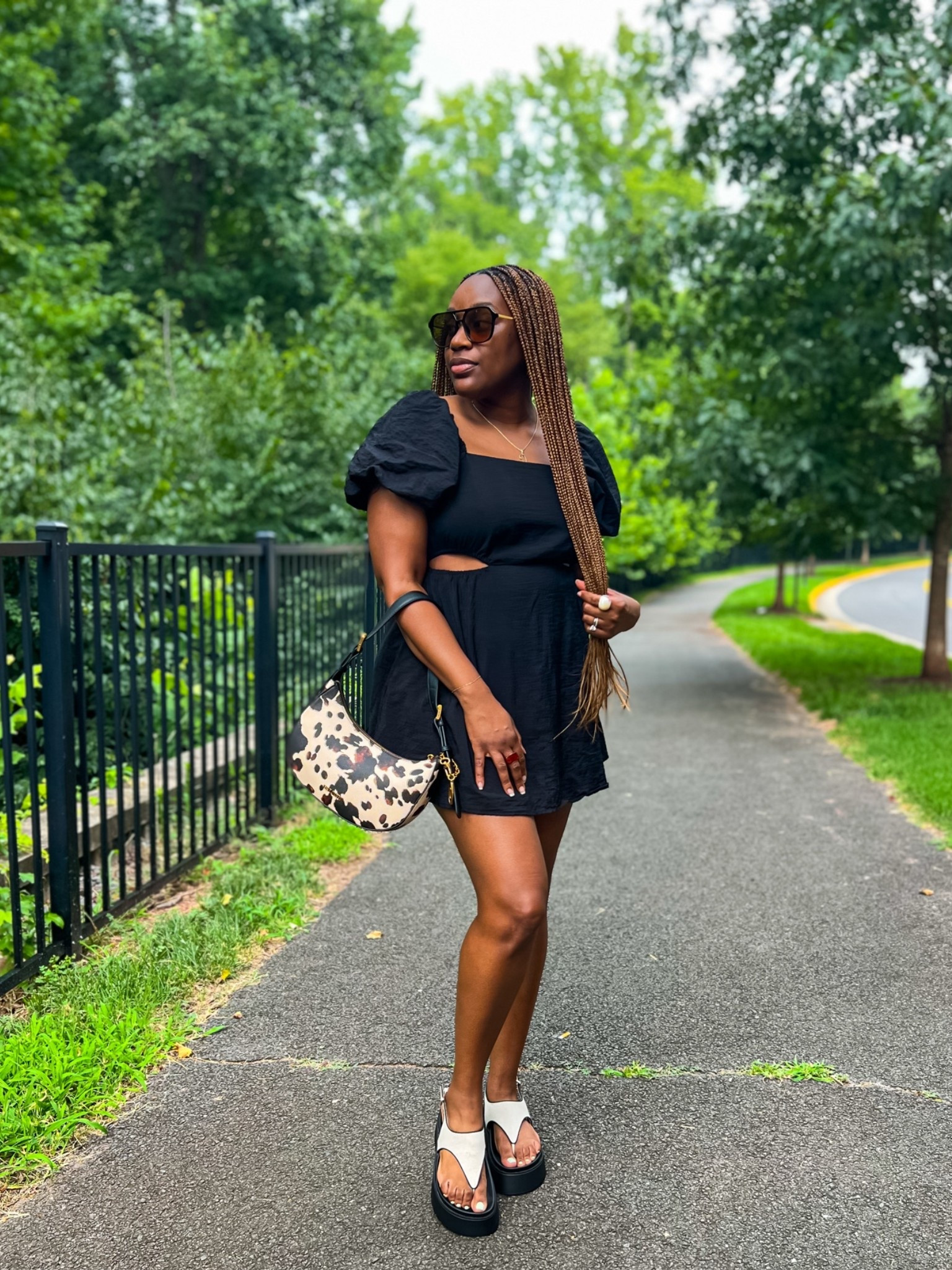 This babydoll summer dress pairs so well with my @Steve Madden US platform sandals and cow print bag 🖤 I recommend sizing up in the platforms.

#LTKootd