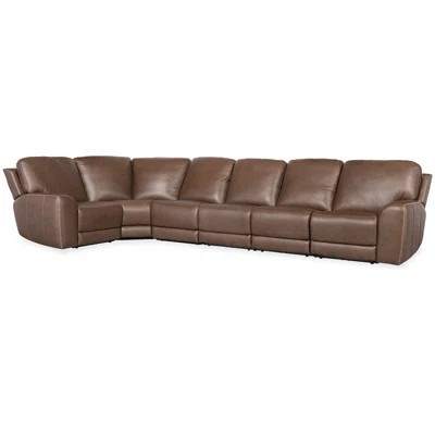 Nakim 6-Piece Power Reclining Leather Sectional, Chocolate | Wayfair North America