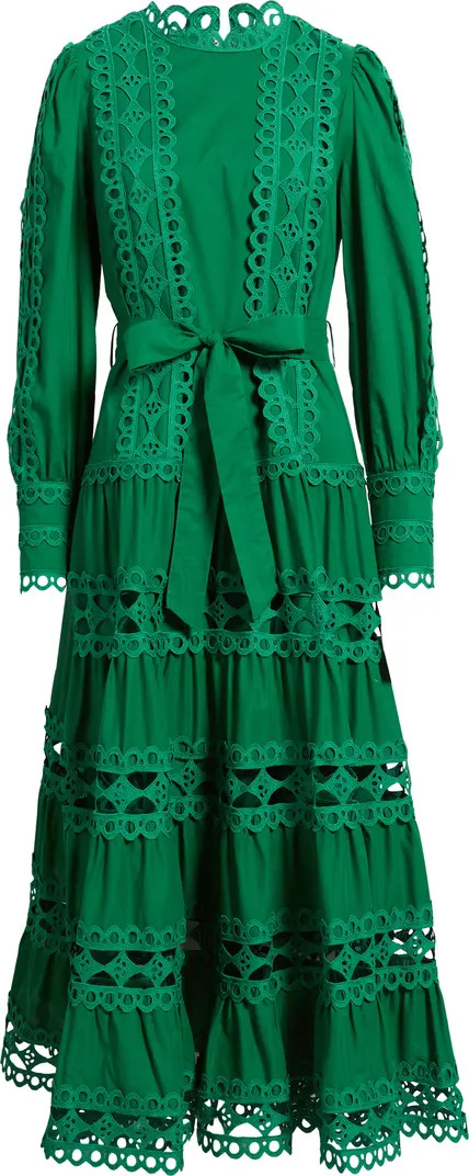 Lace Trim Long Sleeve Cotton Maxi Dress | Nordstrom