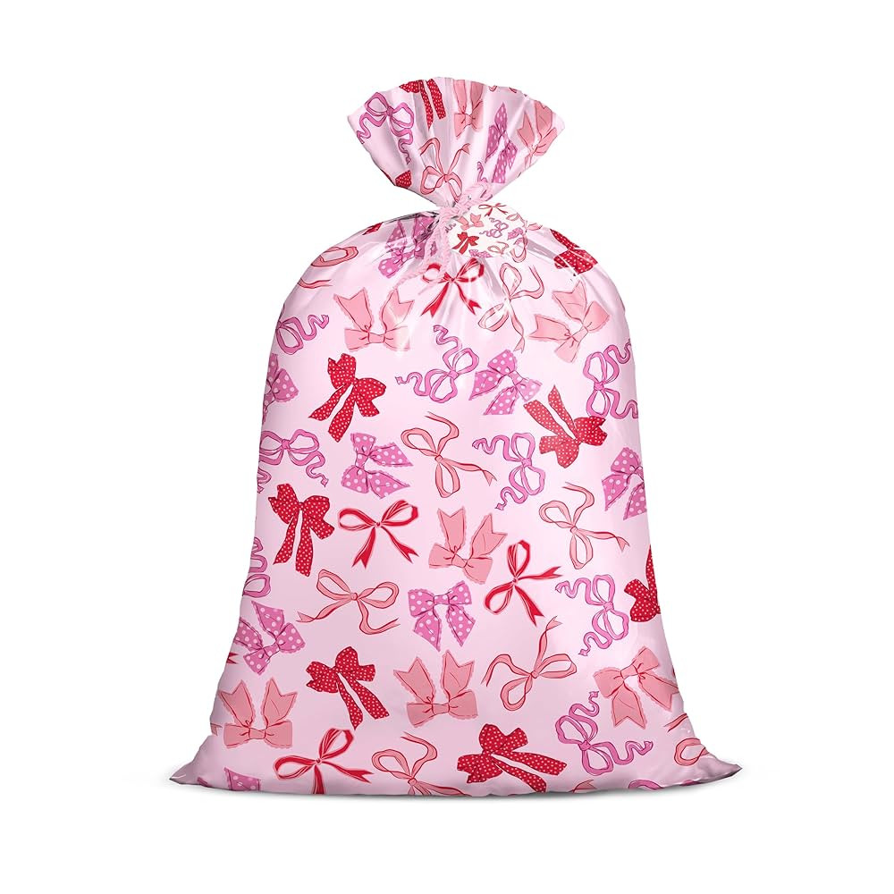 Loveinside Jumbo Large Plastic Gift Bag, Pink Bow Design Plastic Bag with Tag and Tie for Girl's ... | Amazon (US)