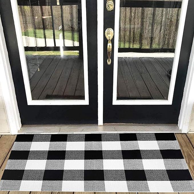 Xuanmuque Black White Buffalo Plaid Rug Cotton Checkered Doormat Plaid Area Rug Entry Way Porch M... | Amazon (CA)
