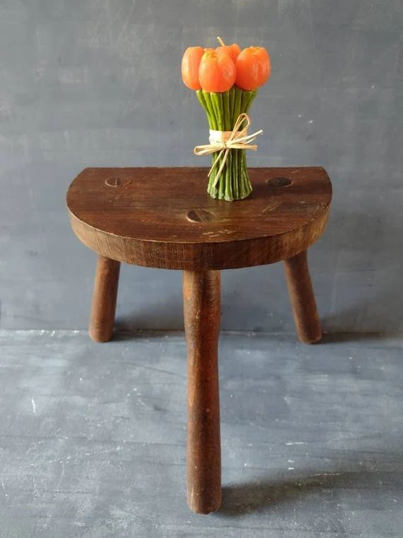 French milking stool, vintage folk art, little wood rustic farmhouse stool | Etsy (US)