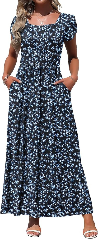 MOLERANI Women's Square Neck Maxi Dresses Petal Sleeve Summer Long Dress | Amazon (CA)