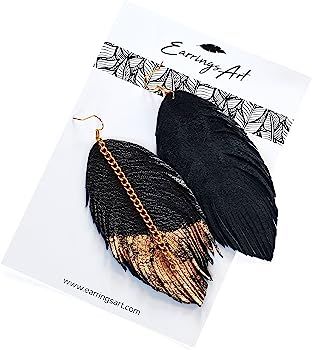 Leather Earrings for Women Gold/Silver Black Leather Feather Earrings for Women, Earringsarts | Amazon (US)