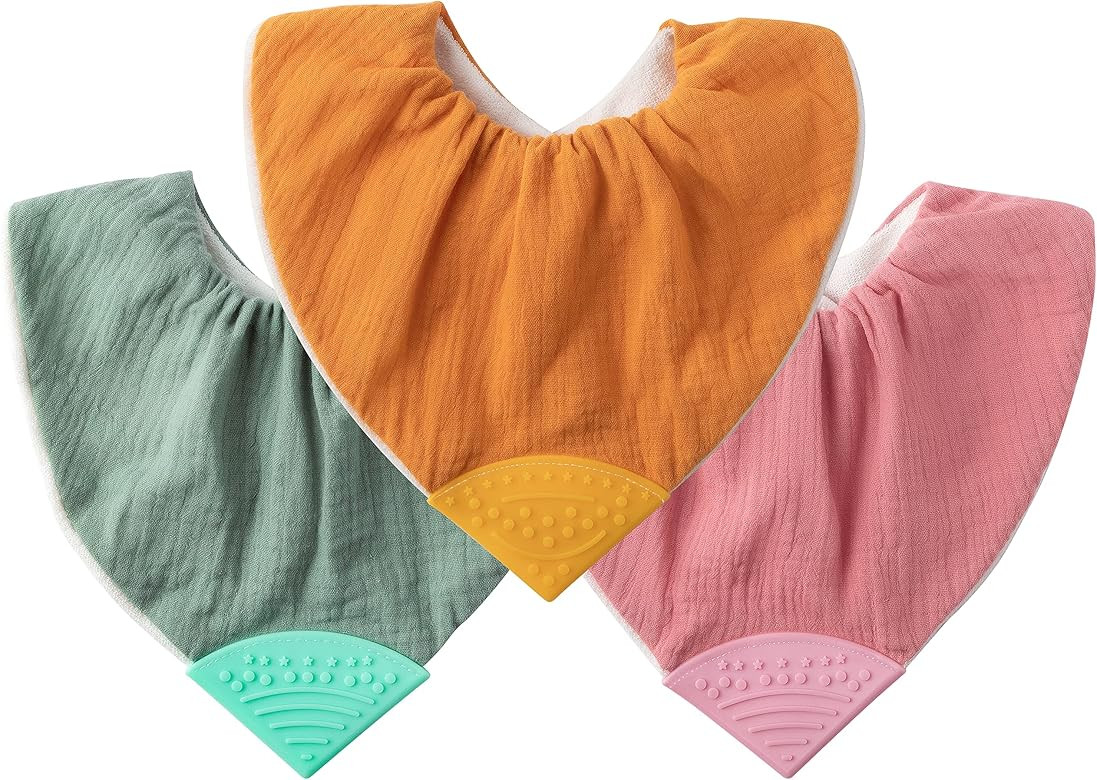 R HORSE 3Pcs Bandana Bibs with Teethers Muslin Baby Bibs Bandana Drool Bib with BPA-Free Silicone... | Amazon (US)