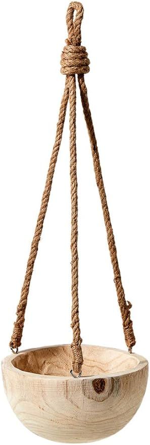 Serene Spaces Living Paulownia Hanging Wood Bowl with Jute Rope, Hanging Faux Succulent and Artif... | Amazon (US)