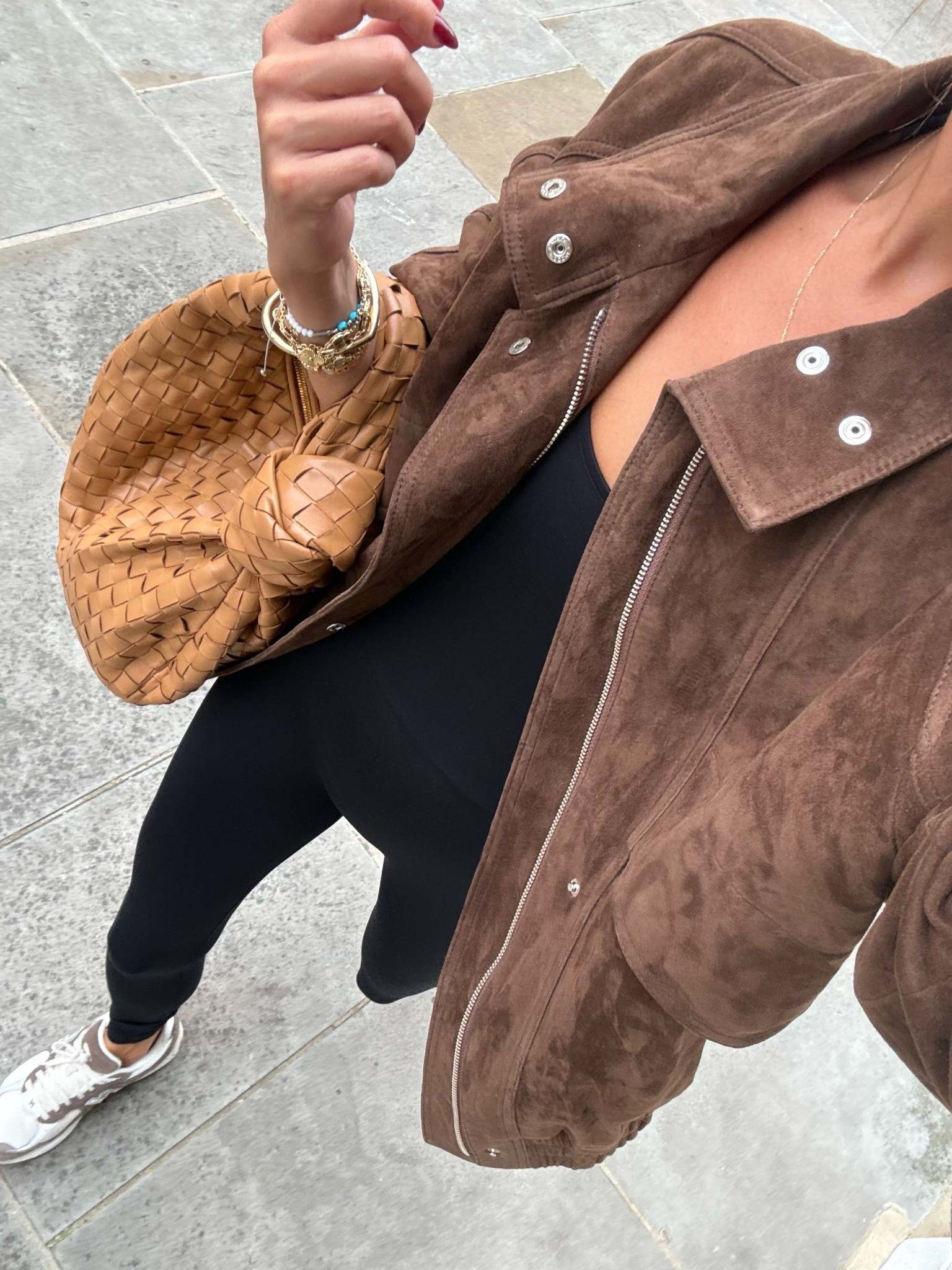 Onesie suede chocolate brown jacket Bottega bag new balance trainers 