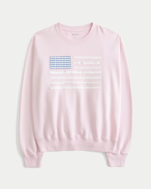 Women's Easy American Flag Graphic Crew Sweatshirt | Women's Tops | HollisterCo.com | Hollister (US)