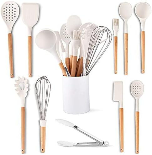 Five14 Kitchen Utensils Set - High Heat Resistant White Silicone Cooking Utensils Set with Silico... | Amazon (US)