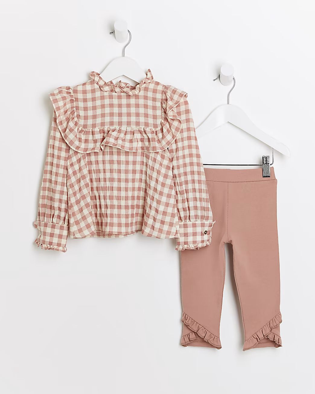 River Island Mini girls coral check print blouse outfit | River Island (US)