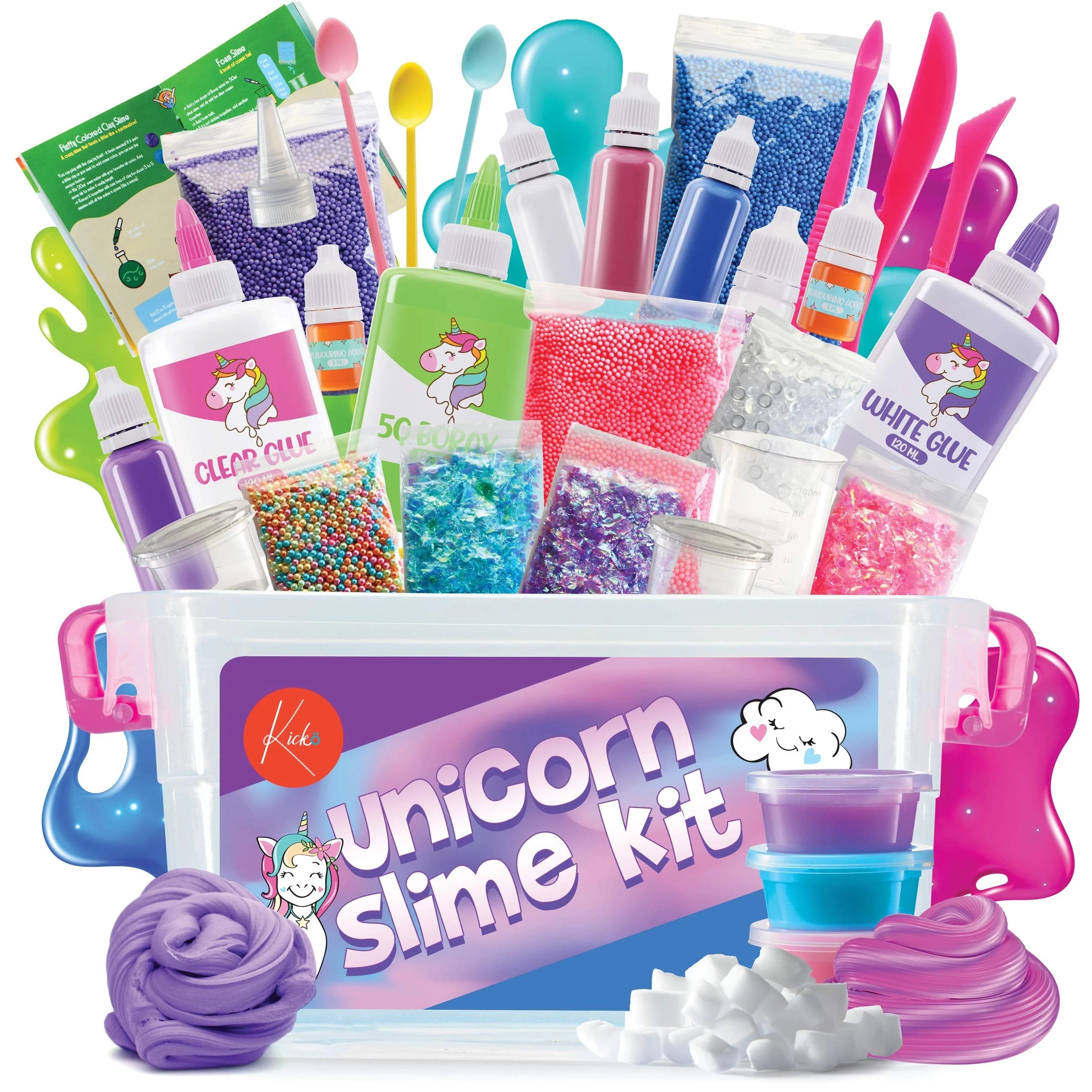 Kicko Unicorn Slime Making Set - 88 Piece DIY Kit with Storage Box - Fluffy, Beads, Glitter, Glue... | Walmart (US)