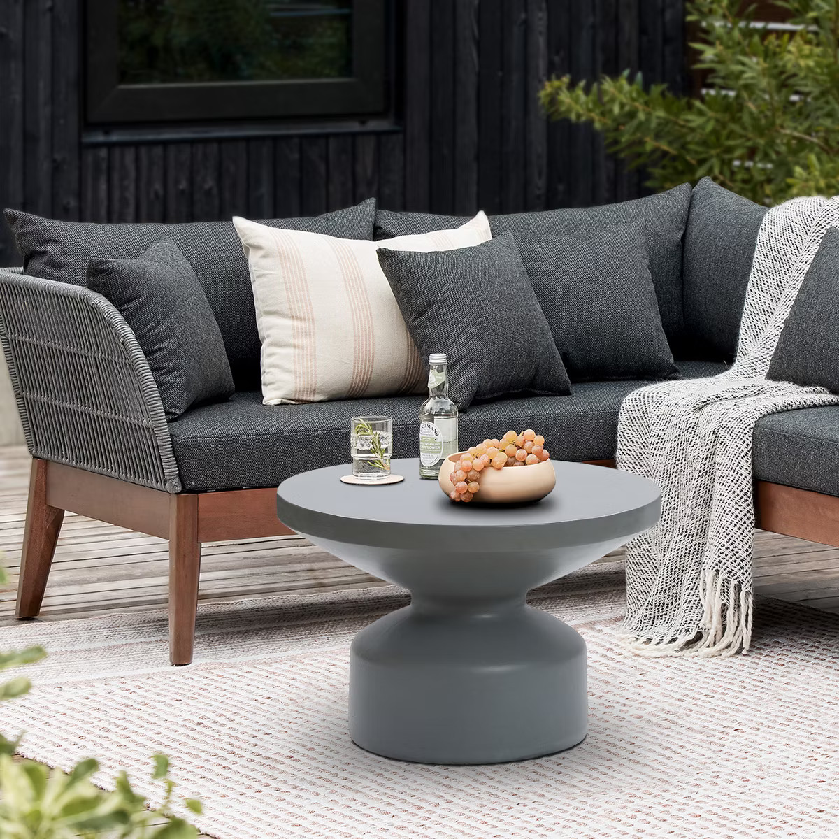 LuxenHome Gray MgO Outdoor Round Coffee Table for Indoor and Outdoor | Target